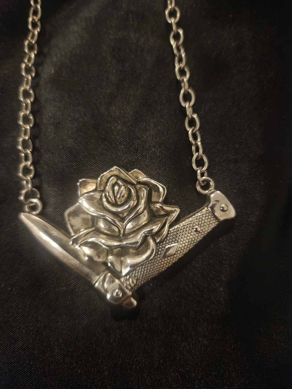 Rock Rebel Rose and Knife Pendant Necklace
